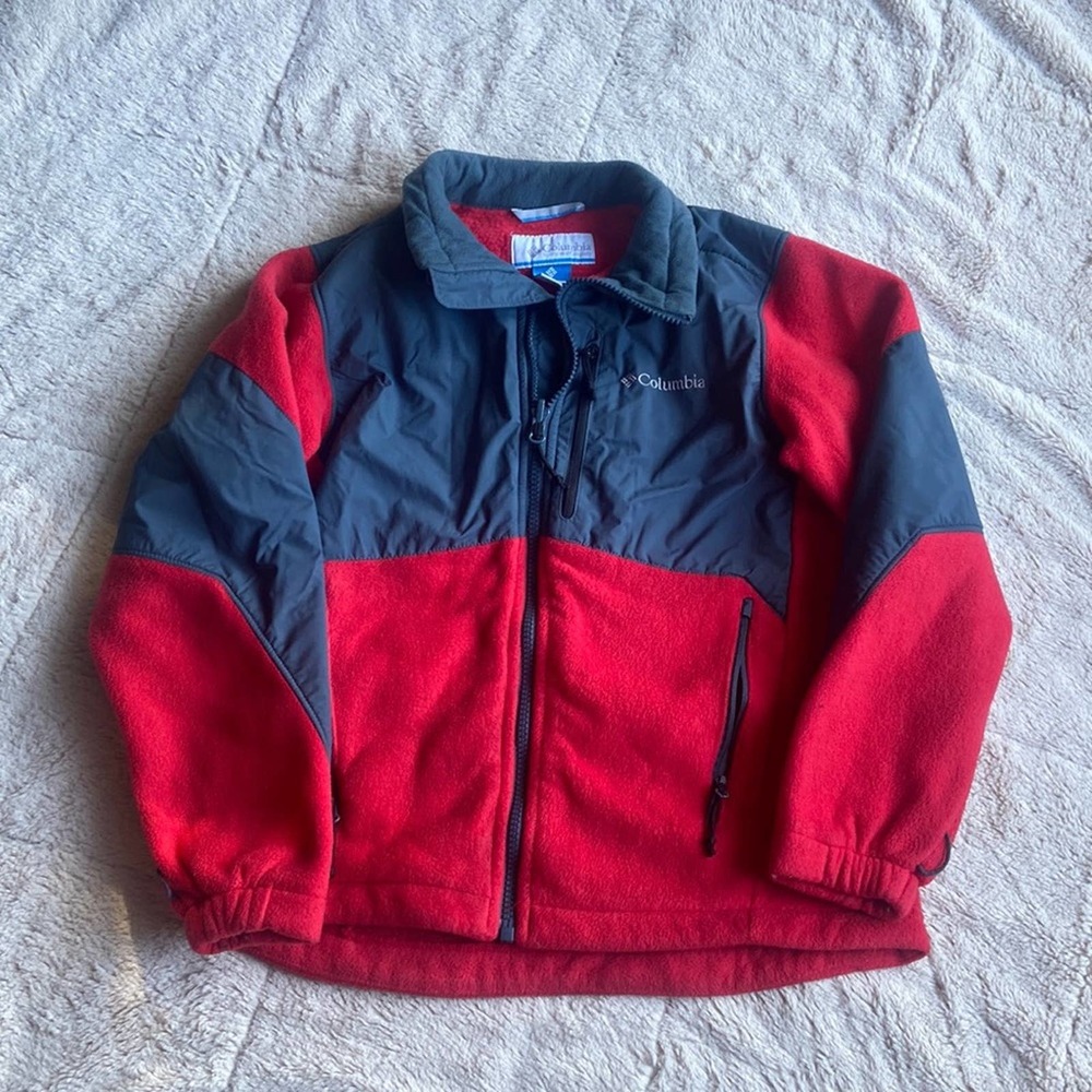 Child's Columbia zip up medium weight jacket size 10/12 colors red/grey